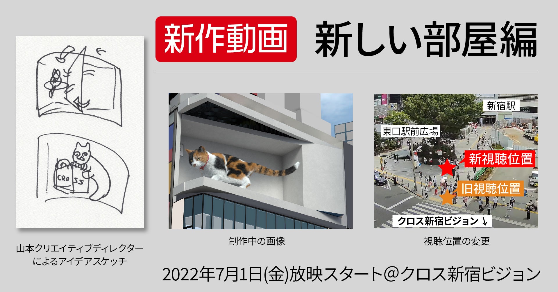 3d巨大猫 として世界に拡散した 新宿東口の猫 が 7 1で放映開始1周年 それに合わせ 新作3d動画とコラボカフェをスタート 株式会社クロススペースのプレスリリース