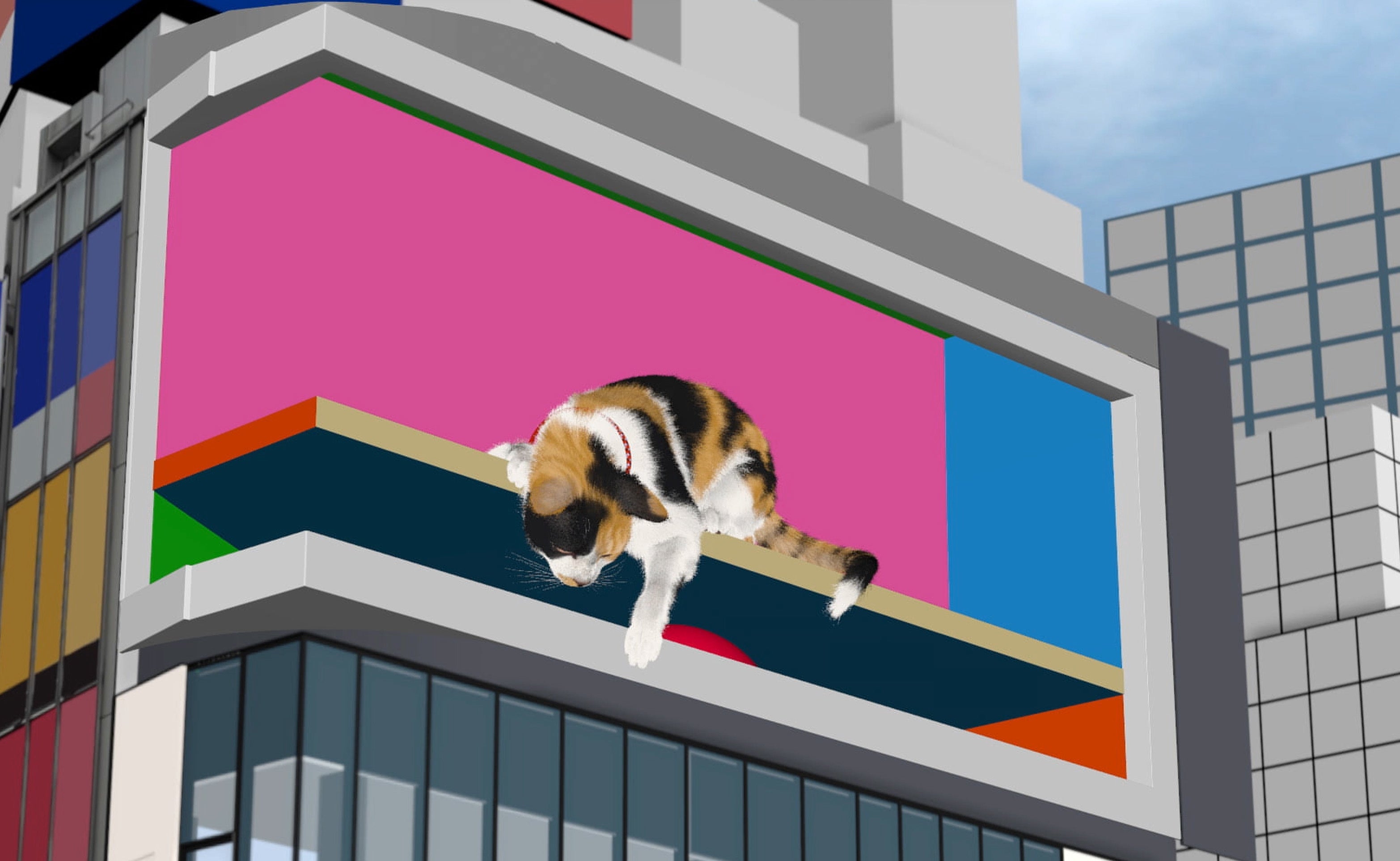 3d巨大猫 として世界に拡散した 新宿東口の猫 が 7 1で放映開始1周年 それに合わせ 新作3d動画とコラボカフェをスタート 株式会社クロススペース のプレスリリース