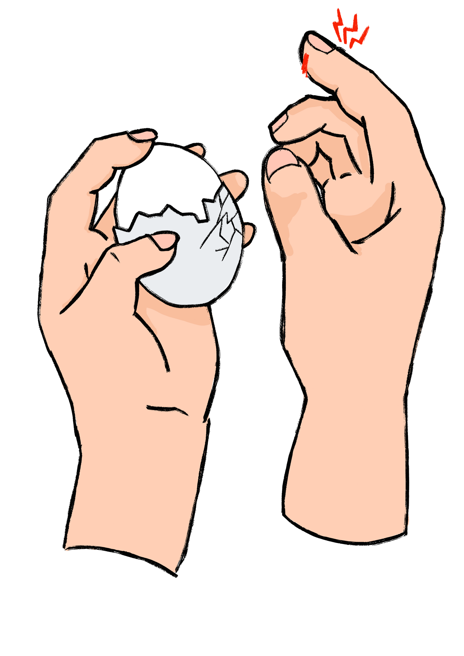 殻むき中に指先に傷が入る