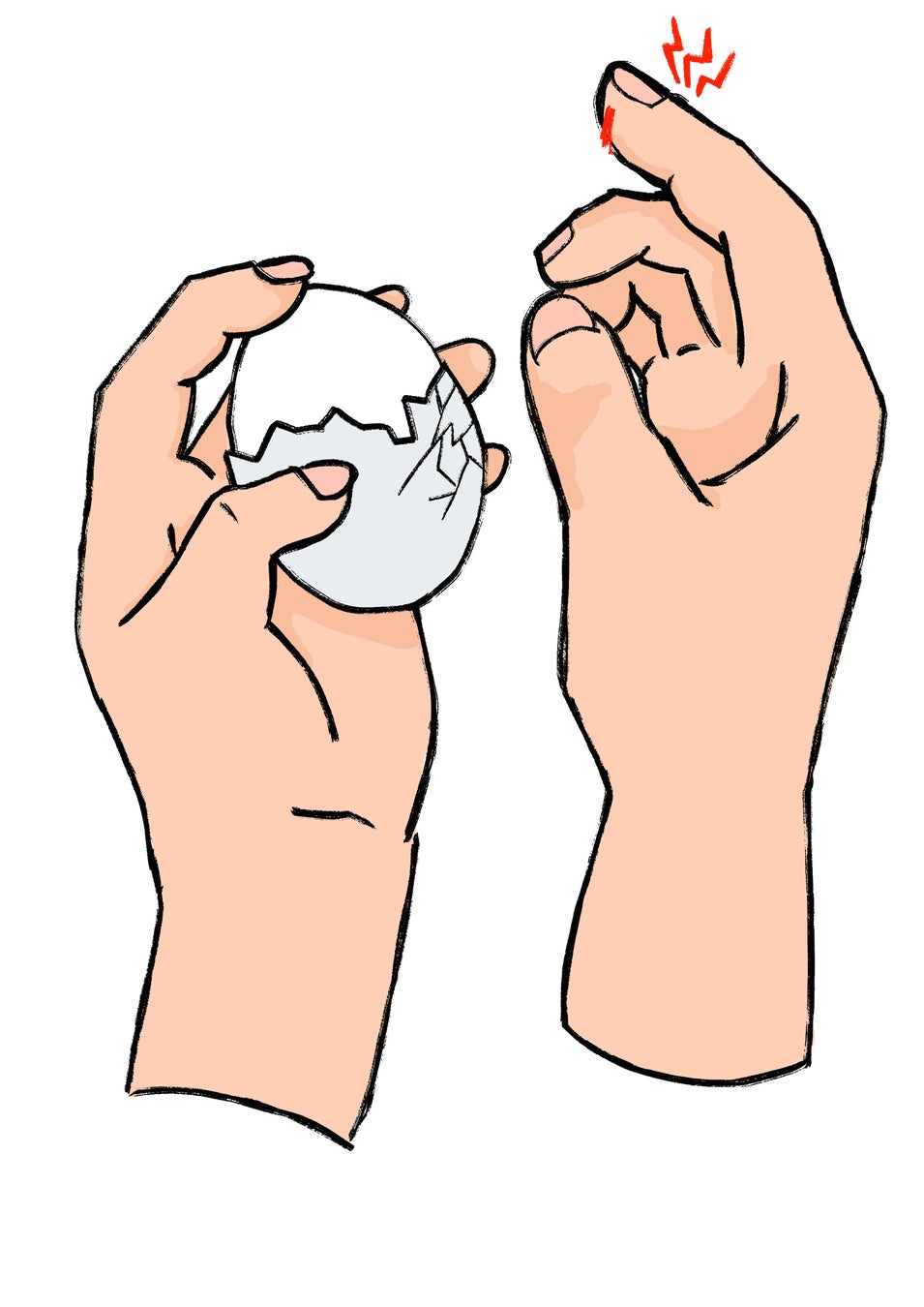 殻むき中に指先に傷が入る