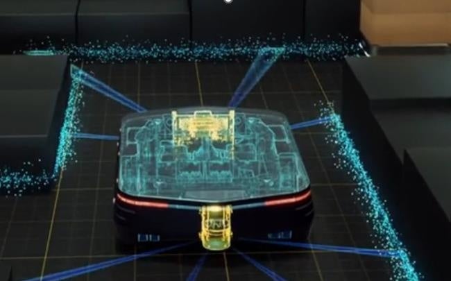 センサーが地形情報をスキャンしているイメージ図