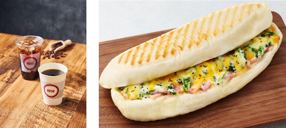 アイスコーヒーS(290円)、ブレンドブレンドコーヒーS(290円)、自家製パニーニ「クロックムッシュ」(450円)