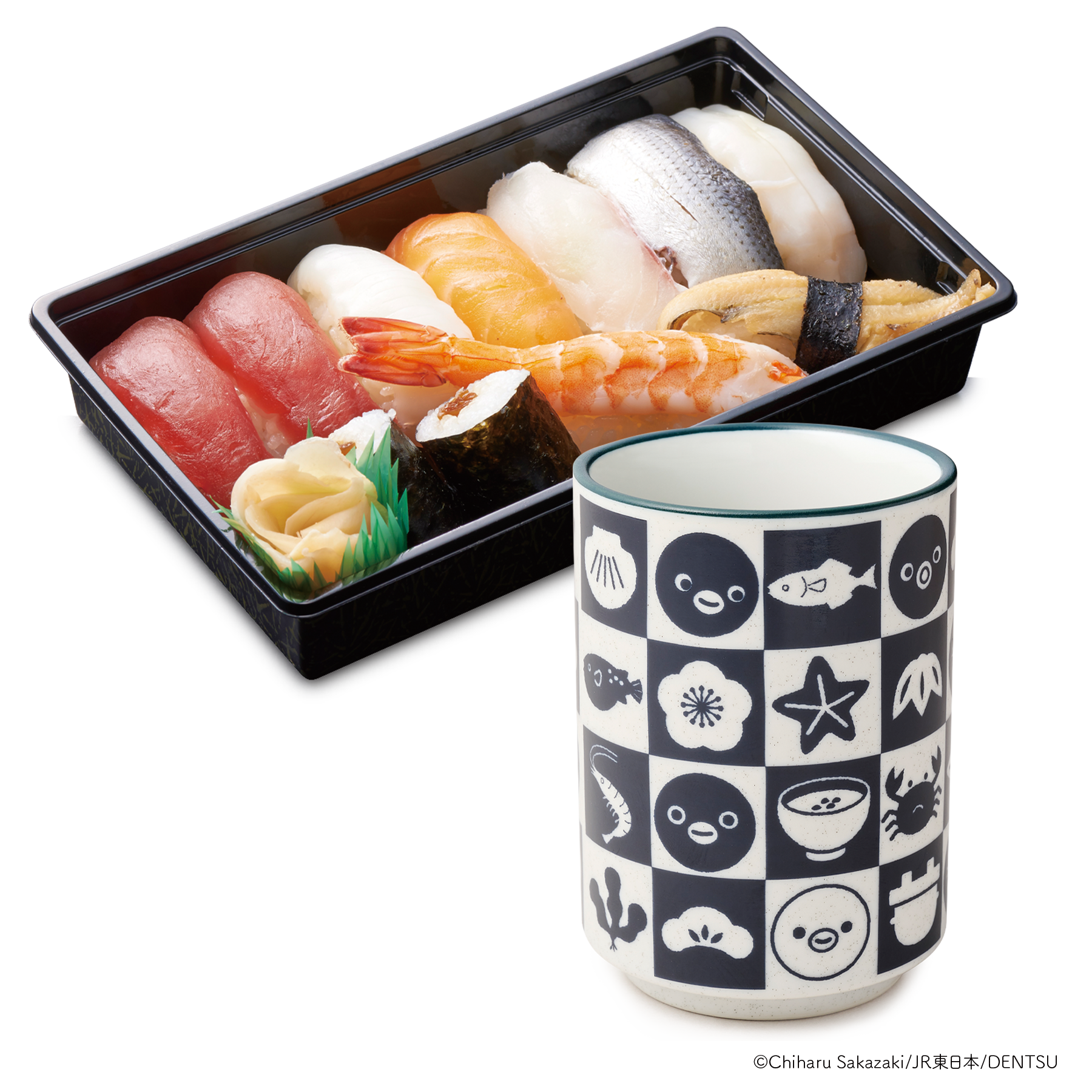 Suicaのペンギン 和柄湯呑付き お持ち帰りお寿司セット