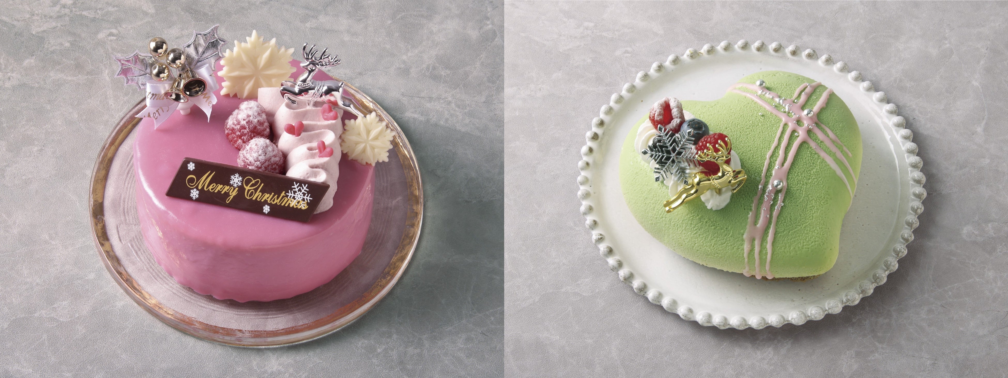 （左）「ミニョンノエル」（4,800円）パティスリー アンドゥ（エキュート日暮里）（右）「クールノエルピスターシュ」（5,800円）パティスリー ラヴィアンレーヴ（エキュート日暮里）