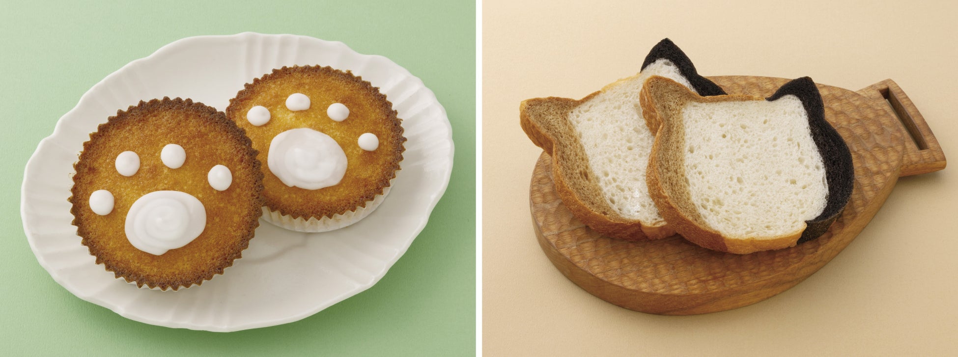 (左)ガトーにゃんテ  ルビアン(日暮里)1個 324円/(右)ねこ型食パン(三毛猫)  ルビアン(日暮里)1個 486円