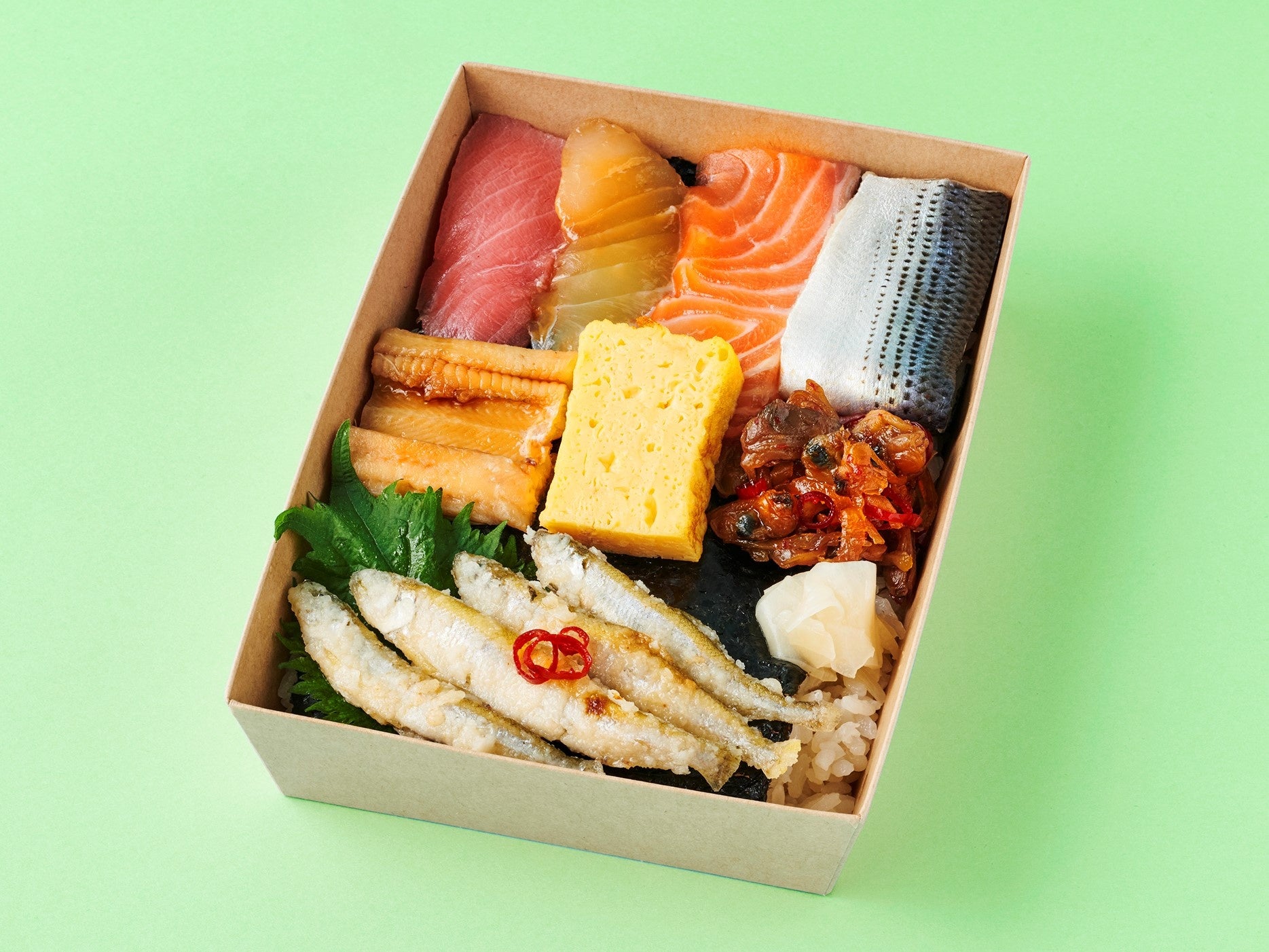 【B】魚屋の海鮮海苔弁当  1折 1,180円（テイクアウト）／サカナバッカ