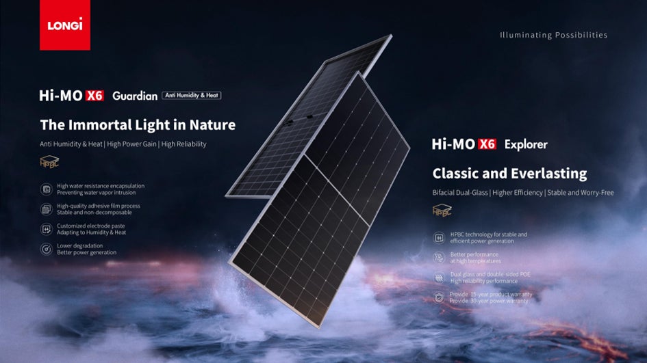 LONGi、太陽光パネル「Hi-MO X6」に両面発電・ダブルガラスモデルを LONGi、太陽光パネル「Hi-MO X6」に両面発電・ダブルガラスモデルを