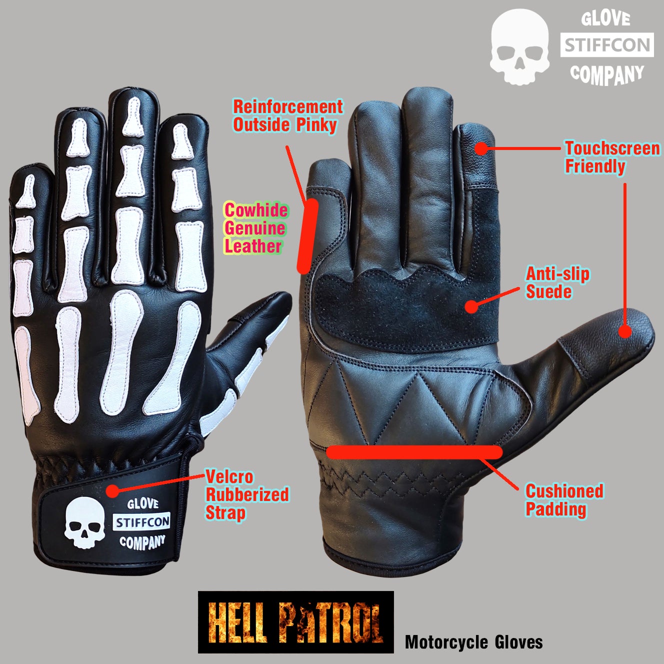 新商品】圧倒的存在感!骨柄バイクグローブ[HELL PATROL/ヘル