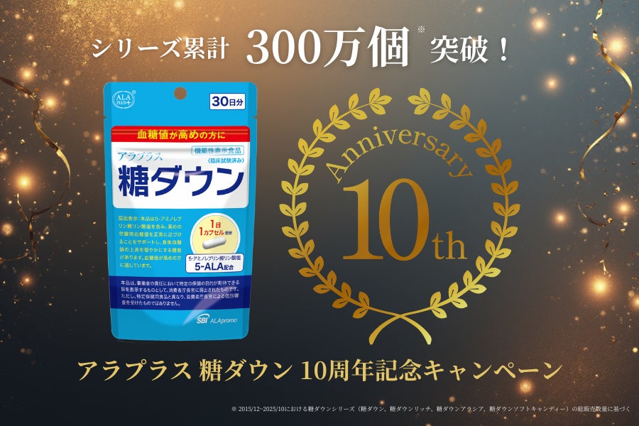 本格血糖値サプリ「アラプラス 糖ダウン」10周年記念 本格血糖値サプリ「アラプラス 糖ダウン」10周年記念