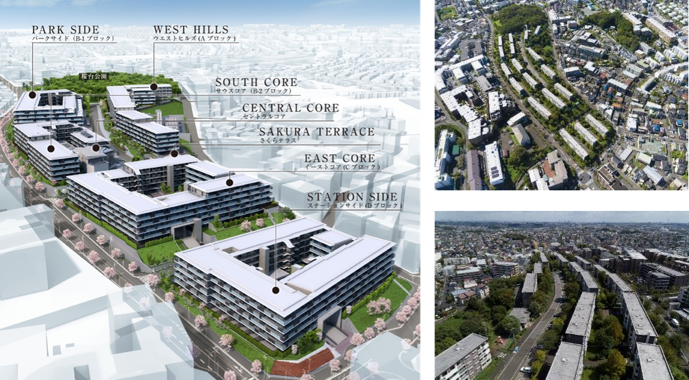 左：外観完成予想CG／右上・右下：旧桜台