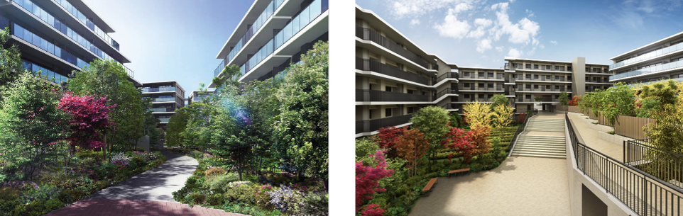 左：シーズンズウォーク完成予想CG／右：セントラルガーデン完成予想CG