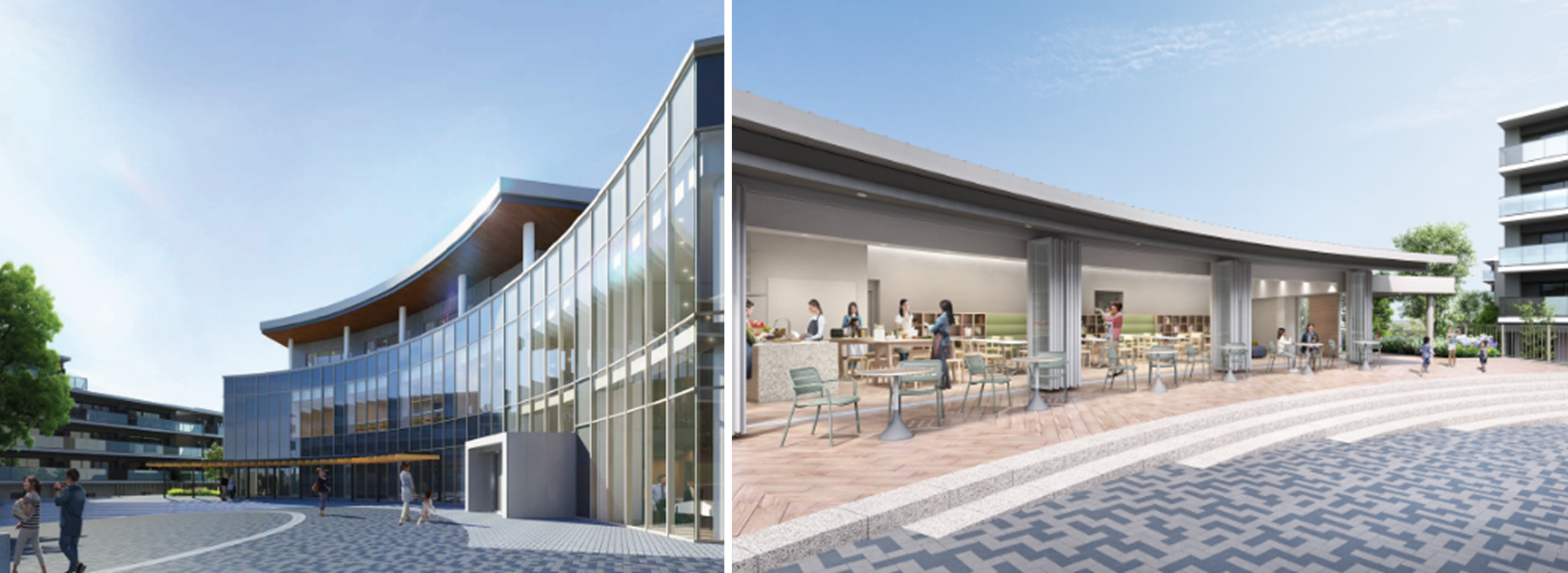 左：セントラルコア完成予想CG／右：さくらテラス完成予想CG