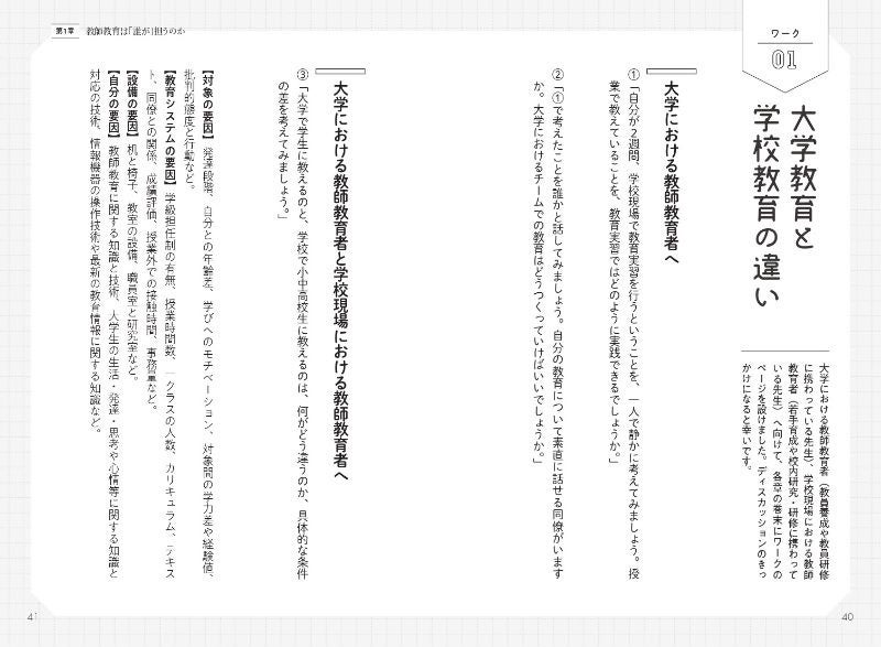 各章の巻末にワークのページを設けました。振り返り・ディスカッションのきっかけに！