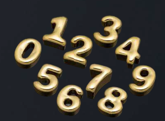 お誕生日や記念日、ラッキーナンバー など大切な数字を金で形に残します。K24 ゴールドナンバー  各825,000円 （各50g／約縦2.5×横2.0cm） ※お渡し：約6か月後を予定