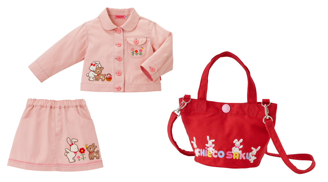 左から＜チエコサク＞スカート 22,000円、ジャケット 33,000円、トートバッグ 16,500円　新館10階　ミキハウス