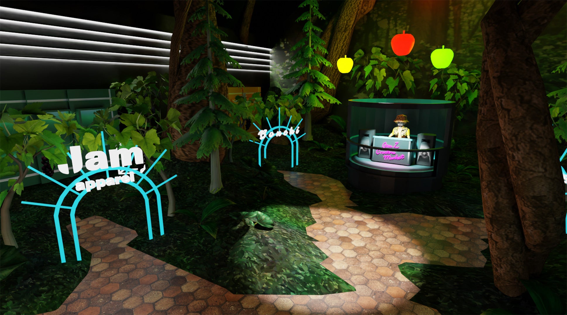 ショップの奥につながる森の空間