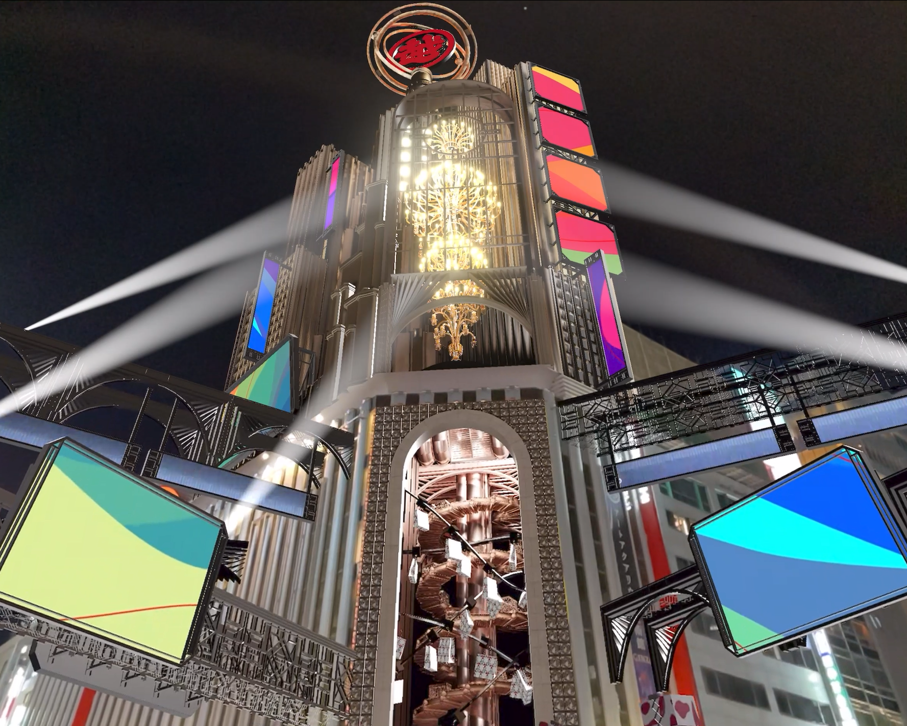 ARコンテンツ内に出現する、大小様々で異なった形状の複数のビジョンを使って、多様な広告表現が可能です。