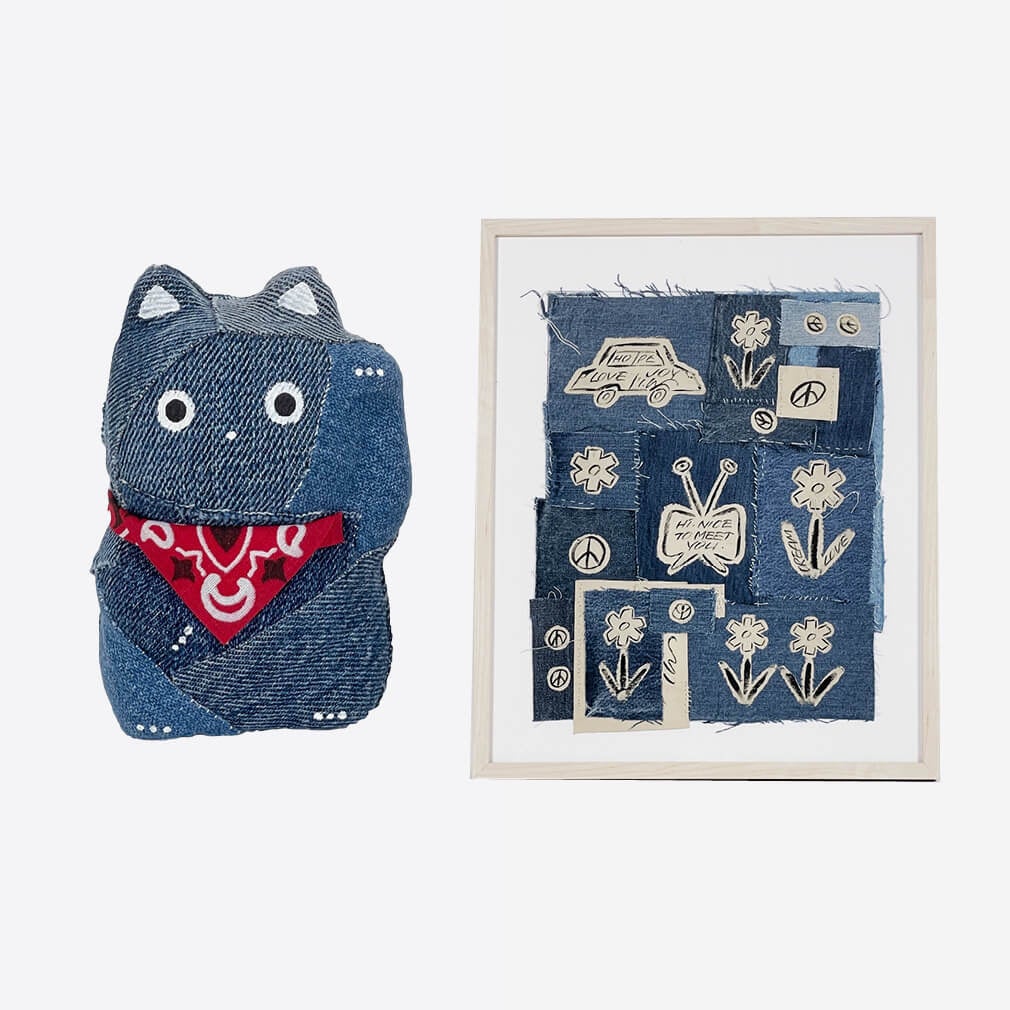 左：田中草樹「デニムまねきねこ」12,100円　右：Lee Izumida「NO TITLE」187,000円