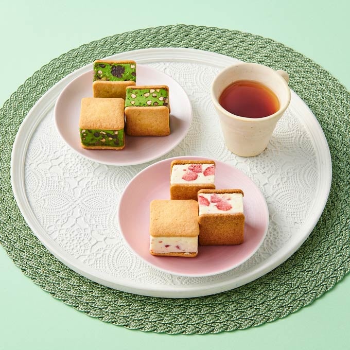 ＜「TABLES」＞堀江バターサンド 抹茶あんバター 1,501円(3個入／冷蔵)、堀江バターサンド イチゴミルク 1,401円(3個入／冷蔵)
