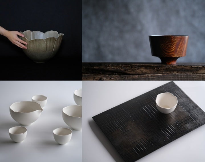 糸巻花台　拭き漆　淡々斎好み写 伝統と新表現、漆造形作家 Shikiよる漆の作品と生嶋花の白磁が織りなす