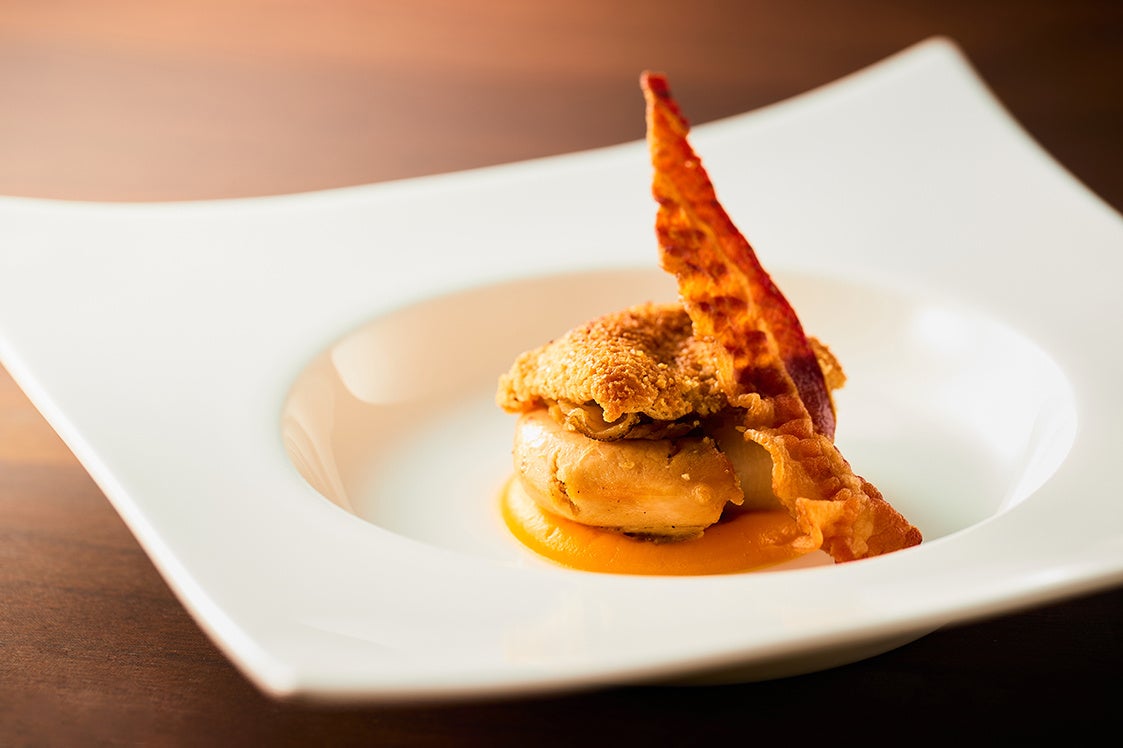 帆立のクルート焼き バターナッツピューレを添えて