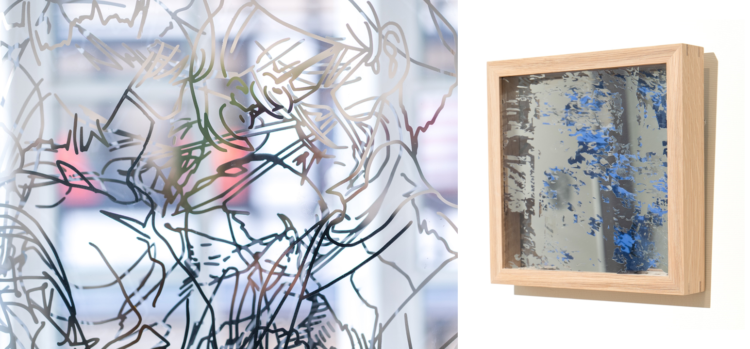 写真左「reselfie 3」(部分) Photo： 山根香 & 本田耕人、写真右「エンドレス 1」(部分) Photo：CHIHO HIRAGI & 本田耕人