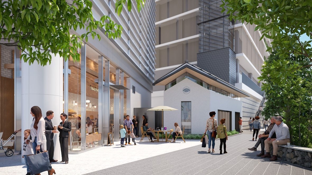 ＜「蔵前の小径」の完成予想パース（蔵前橋通りより）＞