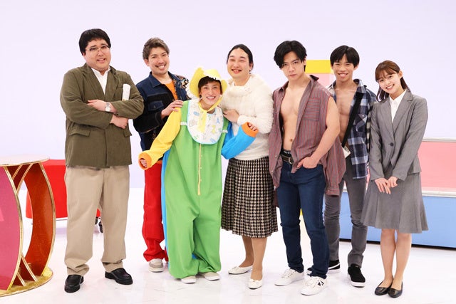 『マイクロコントラボ』(C)フジテレビ (左から)村上、りんたろー。、兼近大樹、賀屋壮也、野田クリスタル、加賀翔、田﨑さくら
