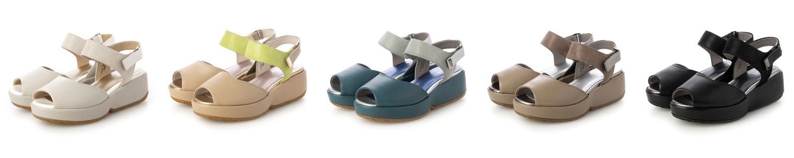 左からライトグレー、ベージュ×ライム、ブル―グリーン、オーク、ブラック