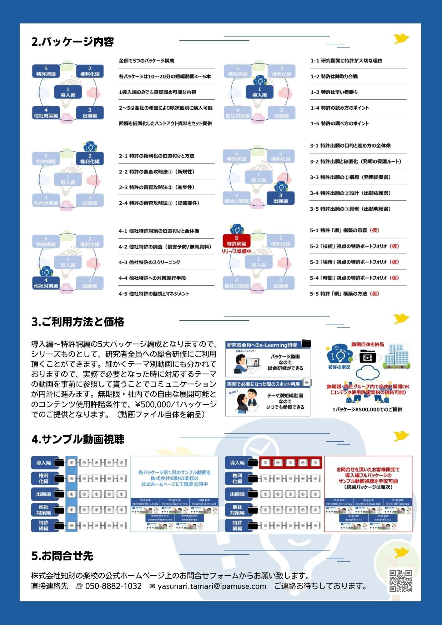 株式会社知財の楽校パンフレット_知財研修用動画教材（研究開発担当）P2