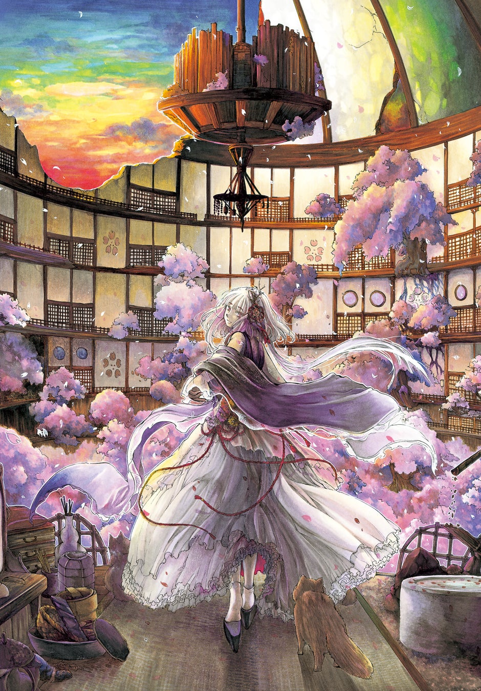 Scene4 桜、ドレス、ふすま、朝焼け