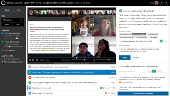 講師は、グループワーク中の生徒の発言量や議論への参加度合いを一覧で把握