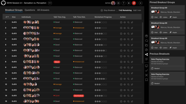 授業中の発言や作業を個人ごとに全て自動記録する機能。講師から具体的なフィードバックが可能に