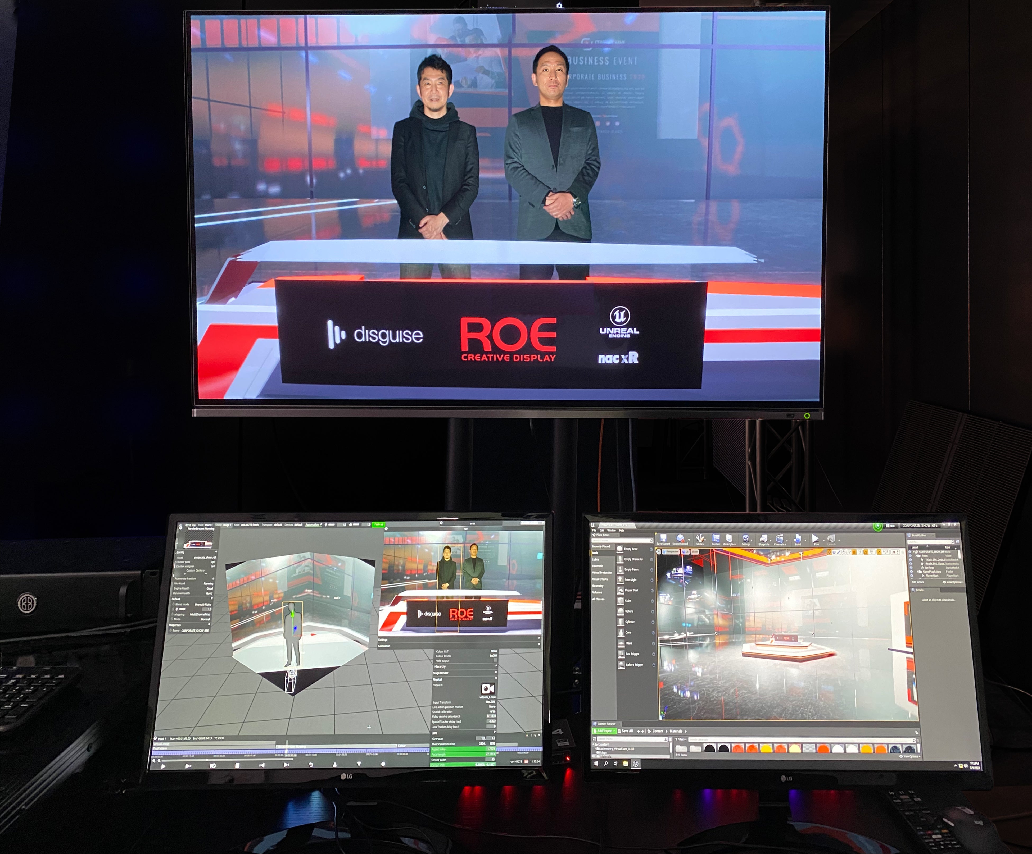 下左がdisguise-下右がUnrealEngine-上が合成出力