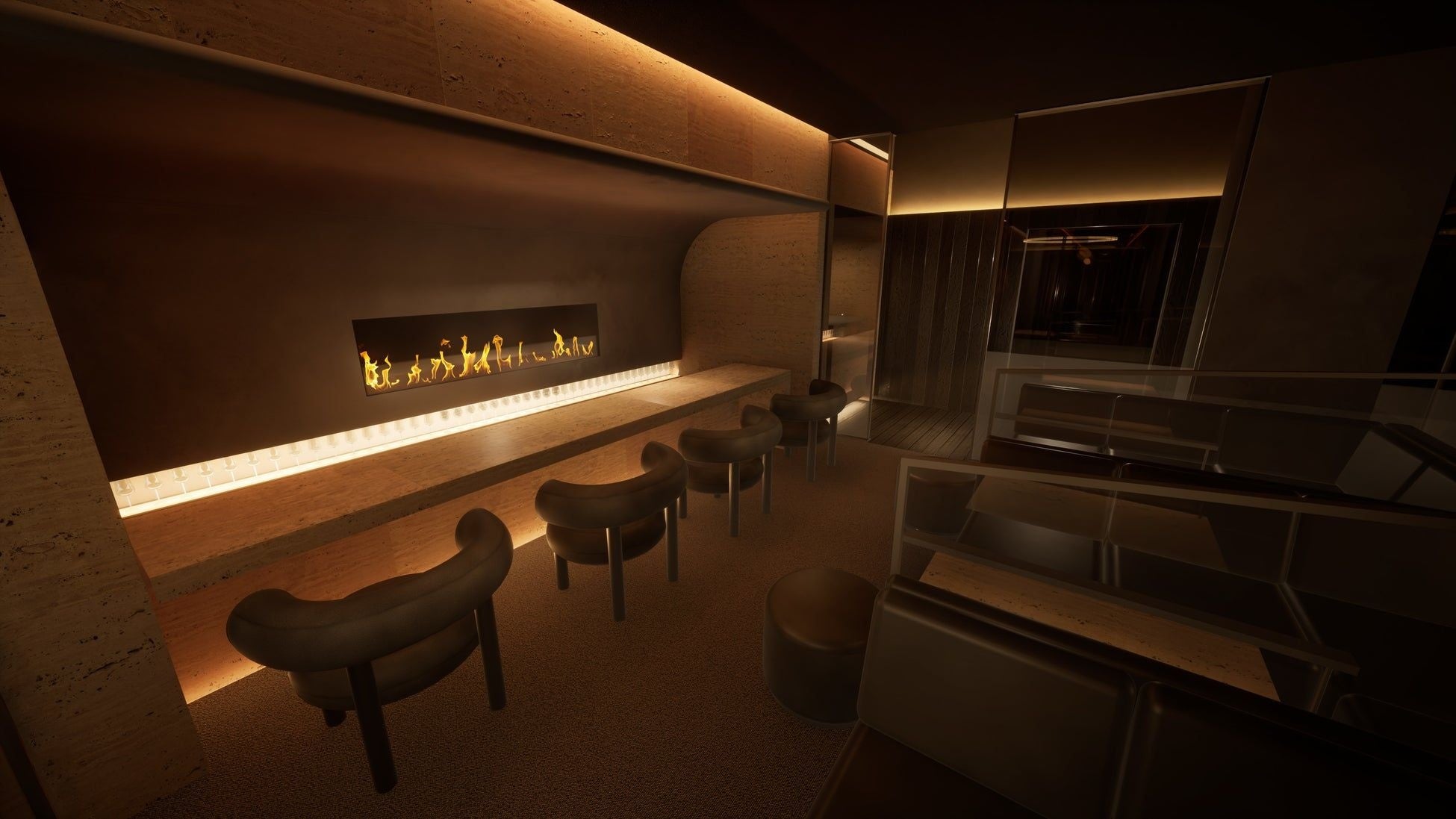 象徴的な暖炉の炎は夜の時間帯に点火予定