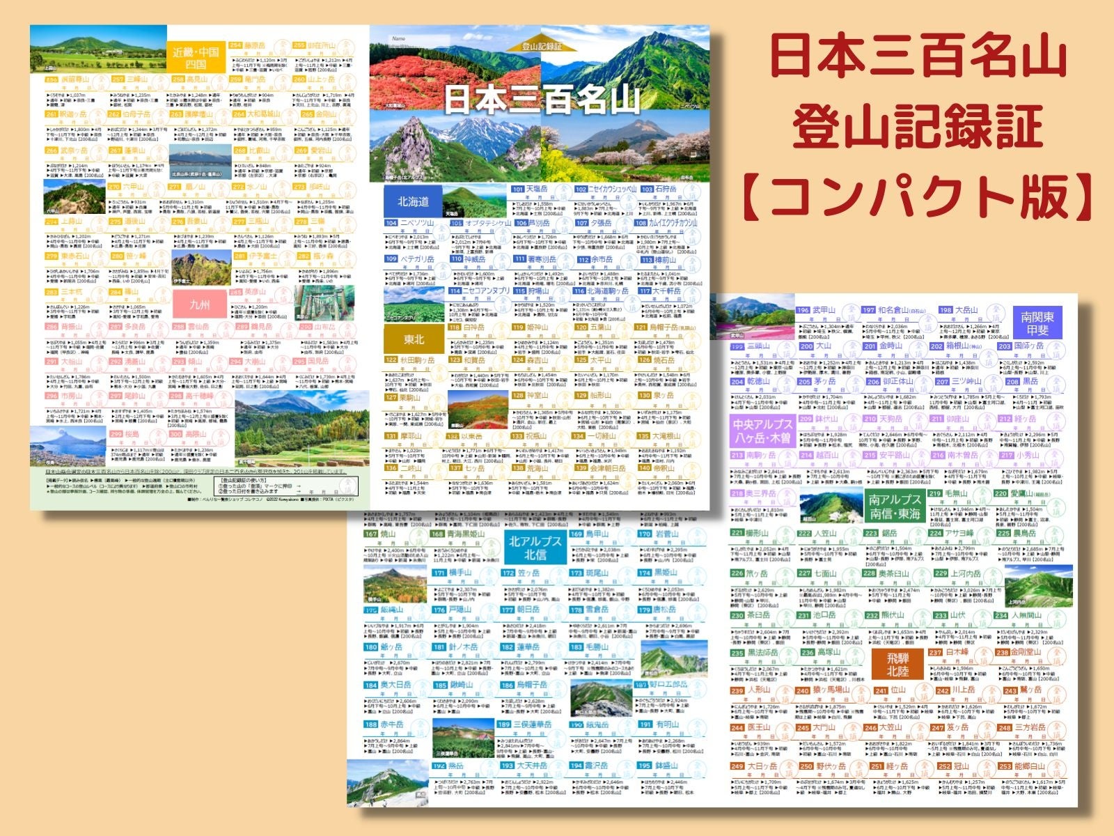 日本三百名山登山記録証【コンパクト版】780円(「登頂」印は別売)