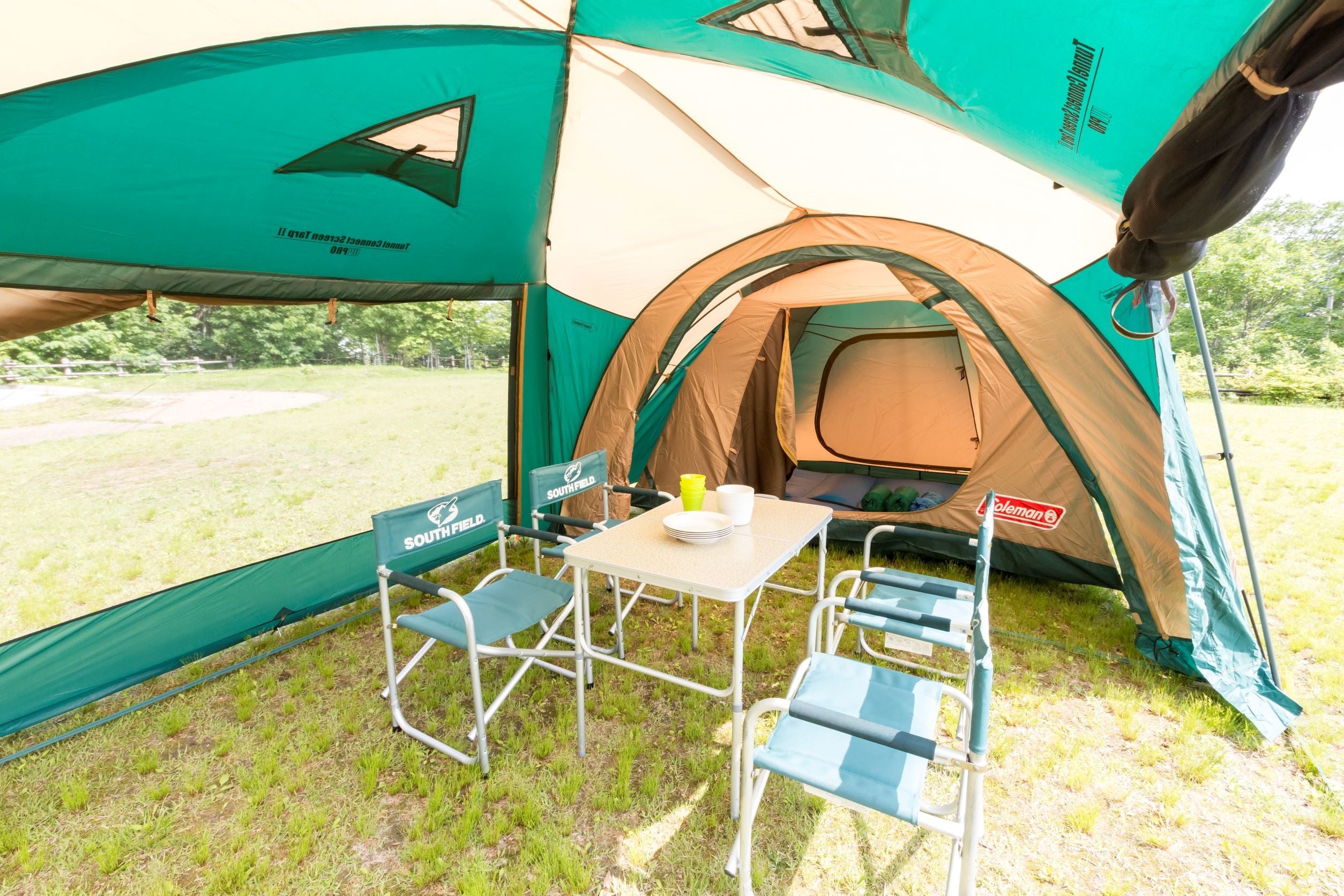 テント・タープが設営済み！片付けもなし！すべて揃っているので思い立ったらすぐキャンプができます