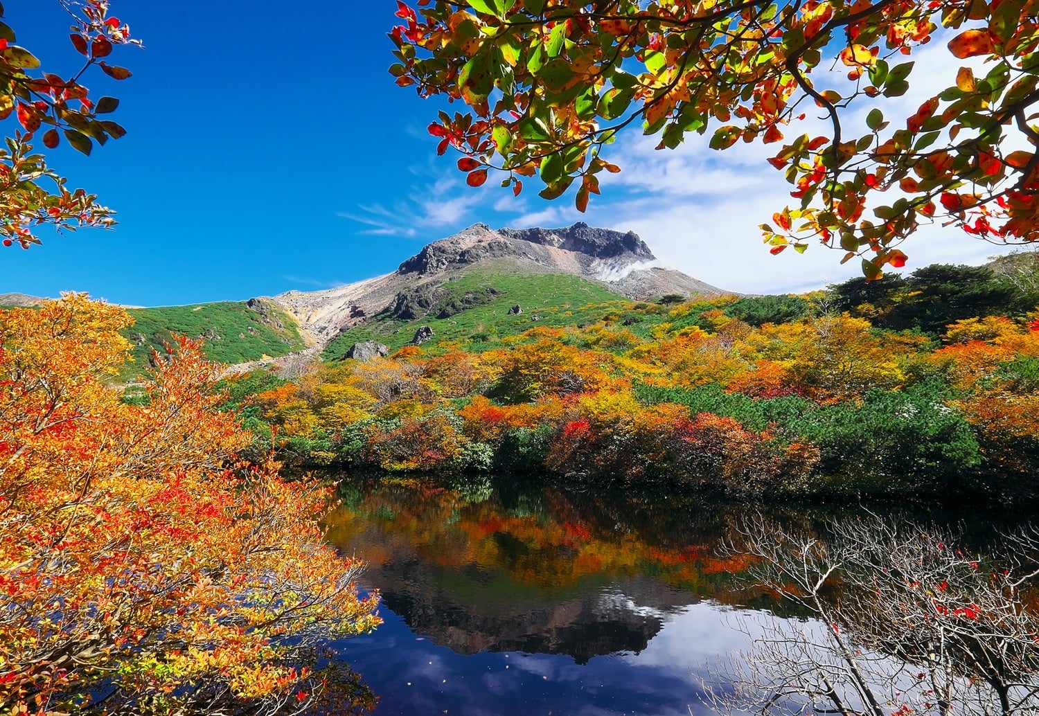 ひょうたん池から茶臼岳を望む