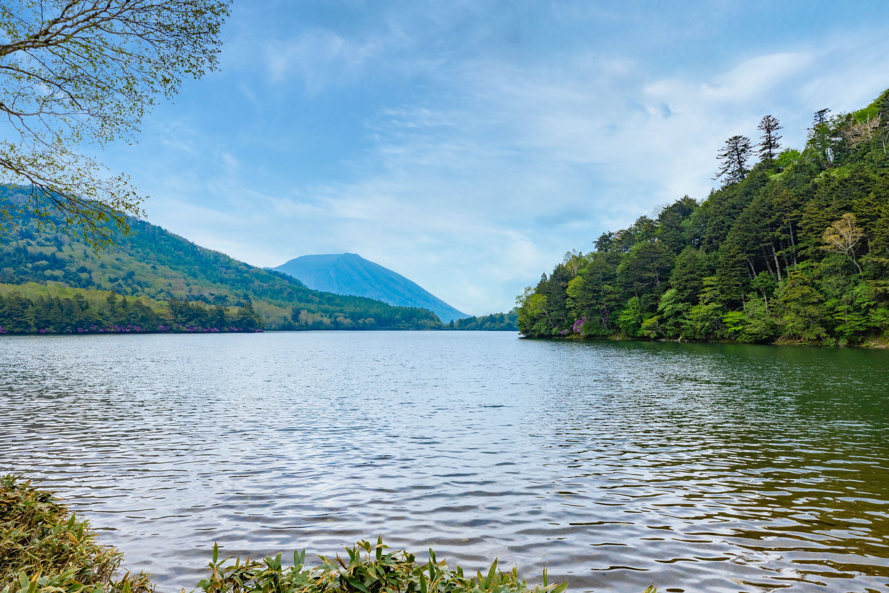湯ノ湖畔から望む雄大な男体山