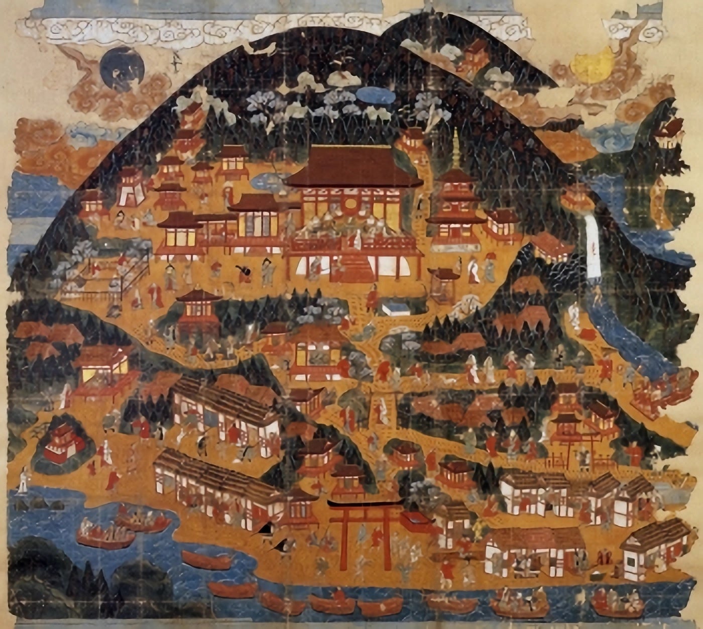 参詣曼荼羅には長命寺の本堂や三仏堂、三重塔の建物や参詣者のにぎわいなどが克明に描かれており、勧進聖などが絵解きをしながら寄付を募ったとされています