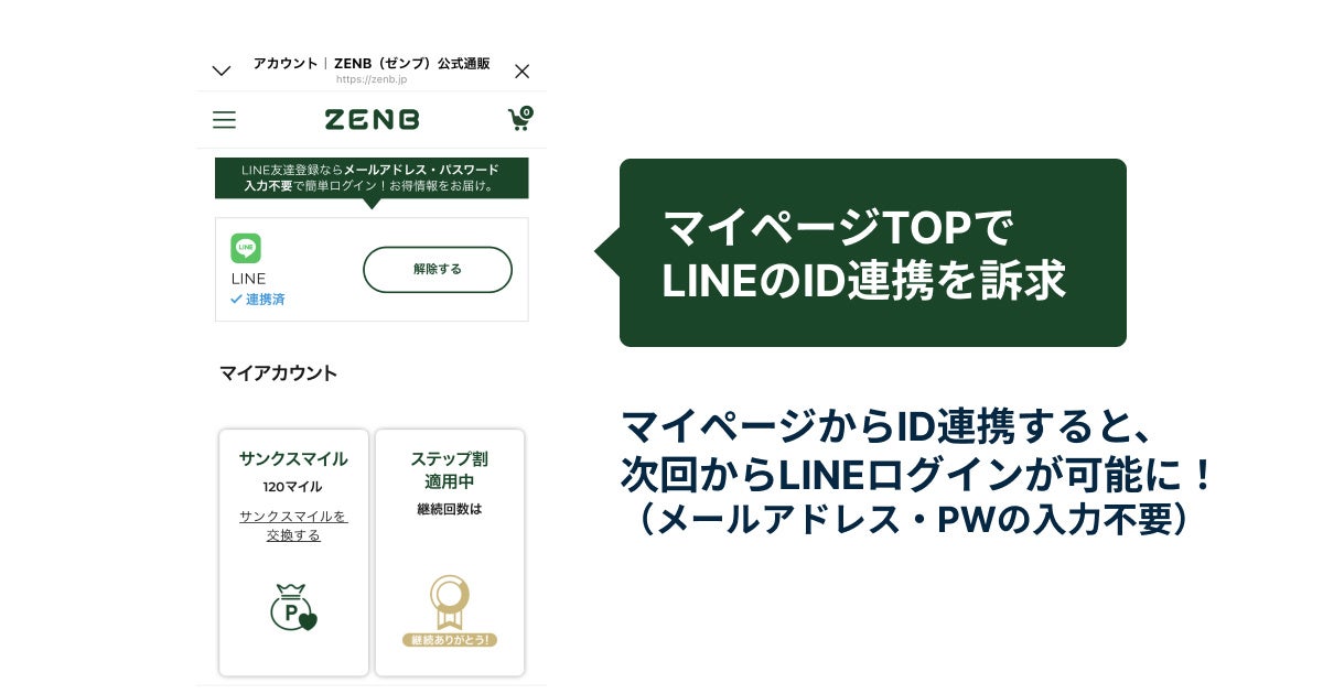 2023年2月16日時点のZENB公式通販サイト マイアカウントページ