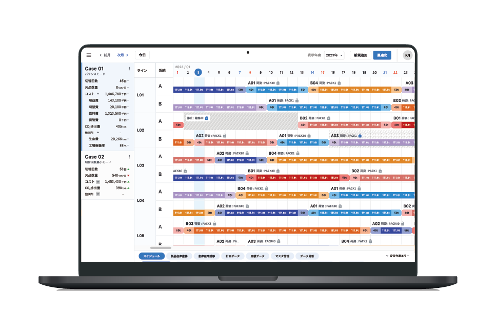 生産計画最適化ソリューション『Optium Plant』のプロダクトデモ画面