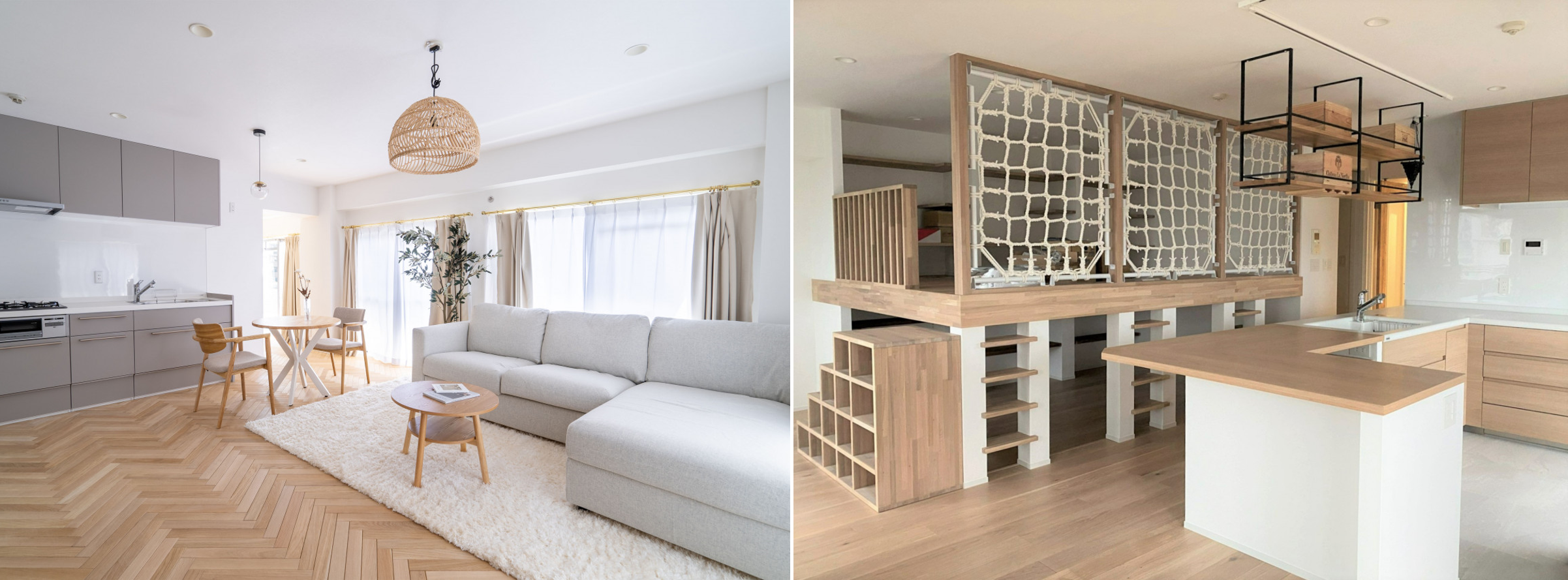 リノベーション・オブ・ザ・イヤー2022受賞作品より住宅事例イメージ（左：株式会社bELI事例、右：リノベる株式会社事例）