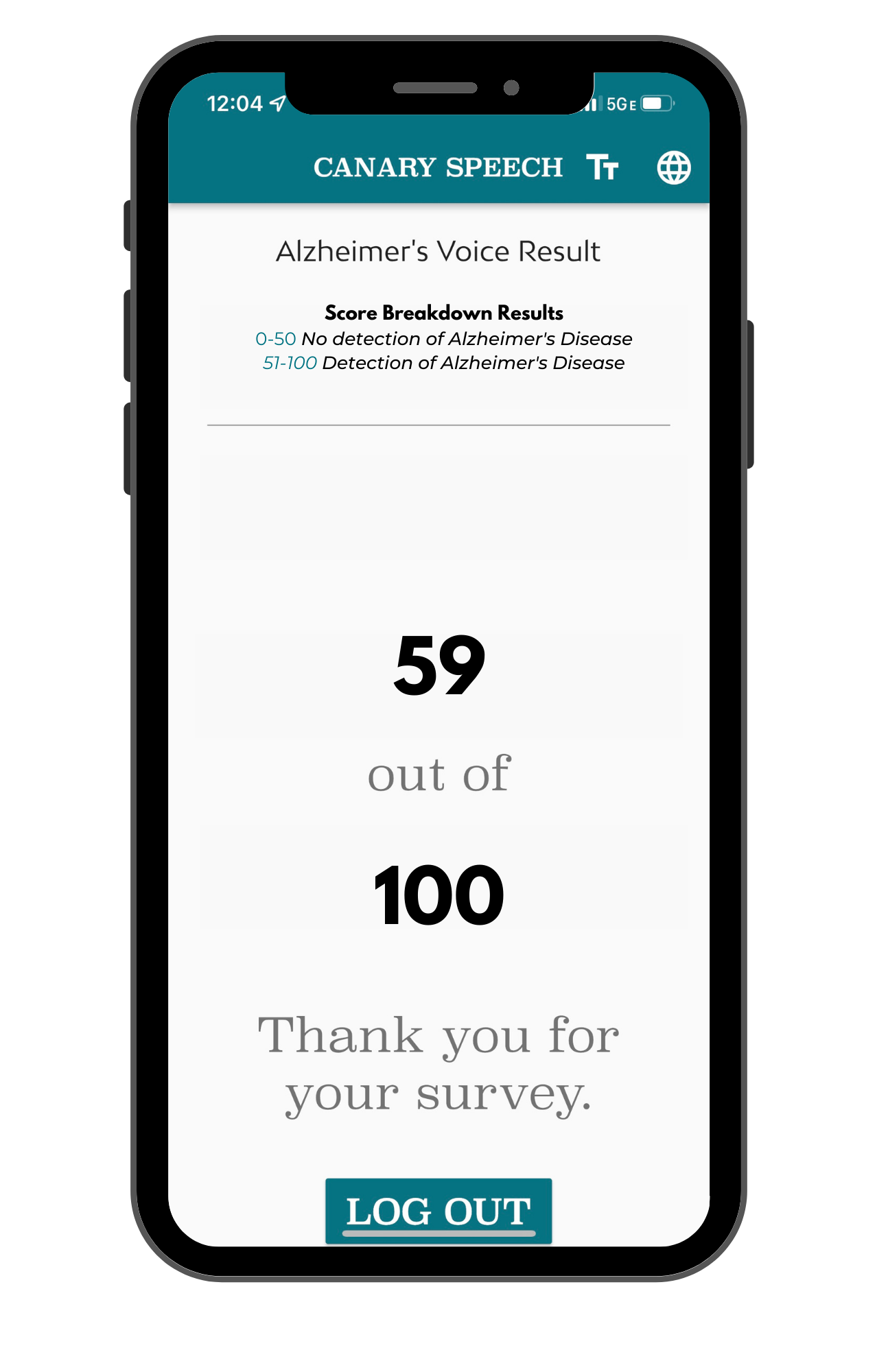 米国でのアセスメントスコアサンプル画面
