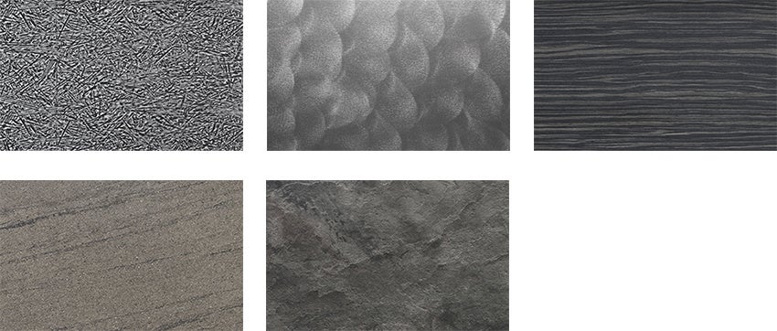 人気扉デザイン 上段左からカオス、ティン、ブラックゼブララミナート、下段左からストーングレー、ストーンダーク