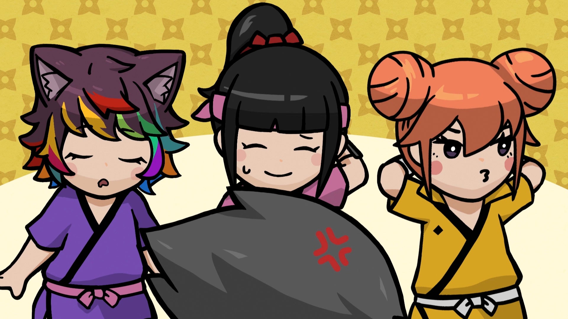 メインキャストの咲耶・ネム・シャオラン[中央・左・右]