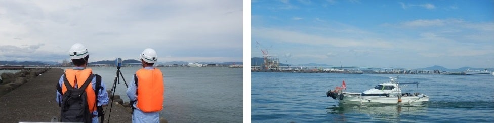 左：レーザスキャナ計測　　右：ナローマルチビーム測深