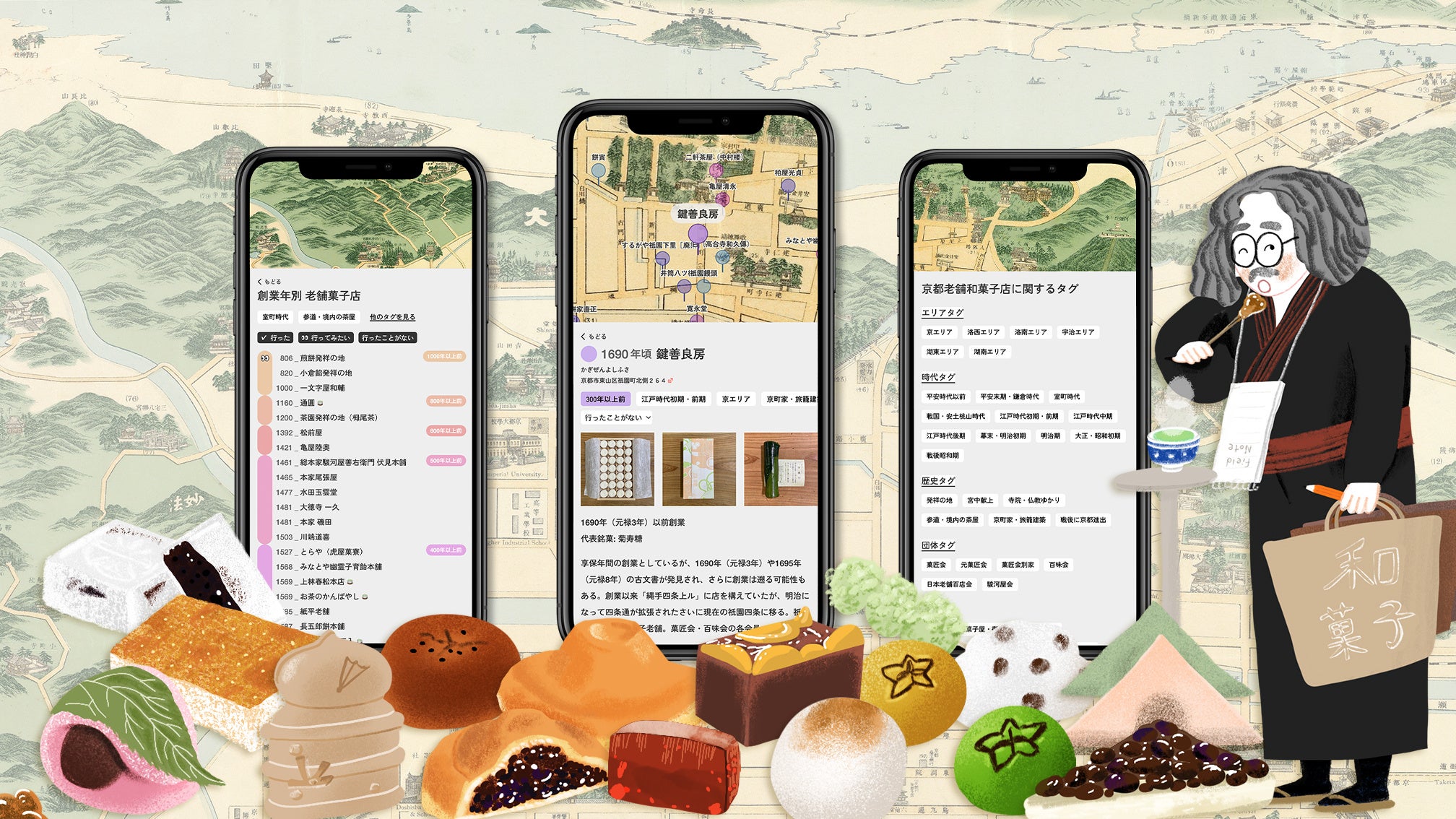 Strolyの猪熊三哲博士が実際に1つずつお店を訪れてまとめた京都の老舗和菓子店情報があつまっています