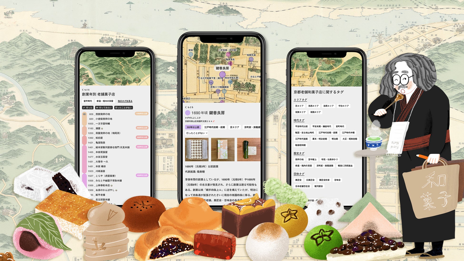 Strolyの猪熊三哲博士が実際に1つずつお店を訪れてまとめた京都の老舗和菓子店情報があつまっています