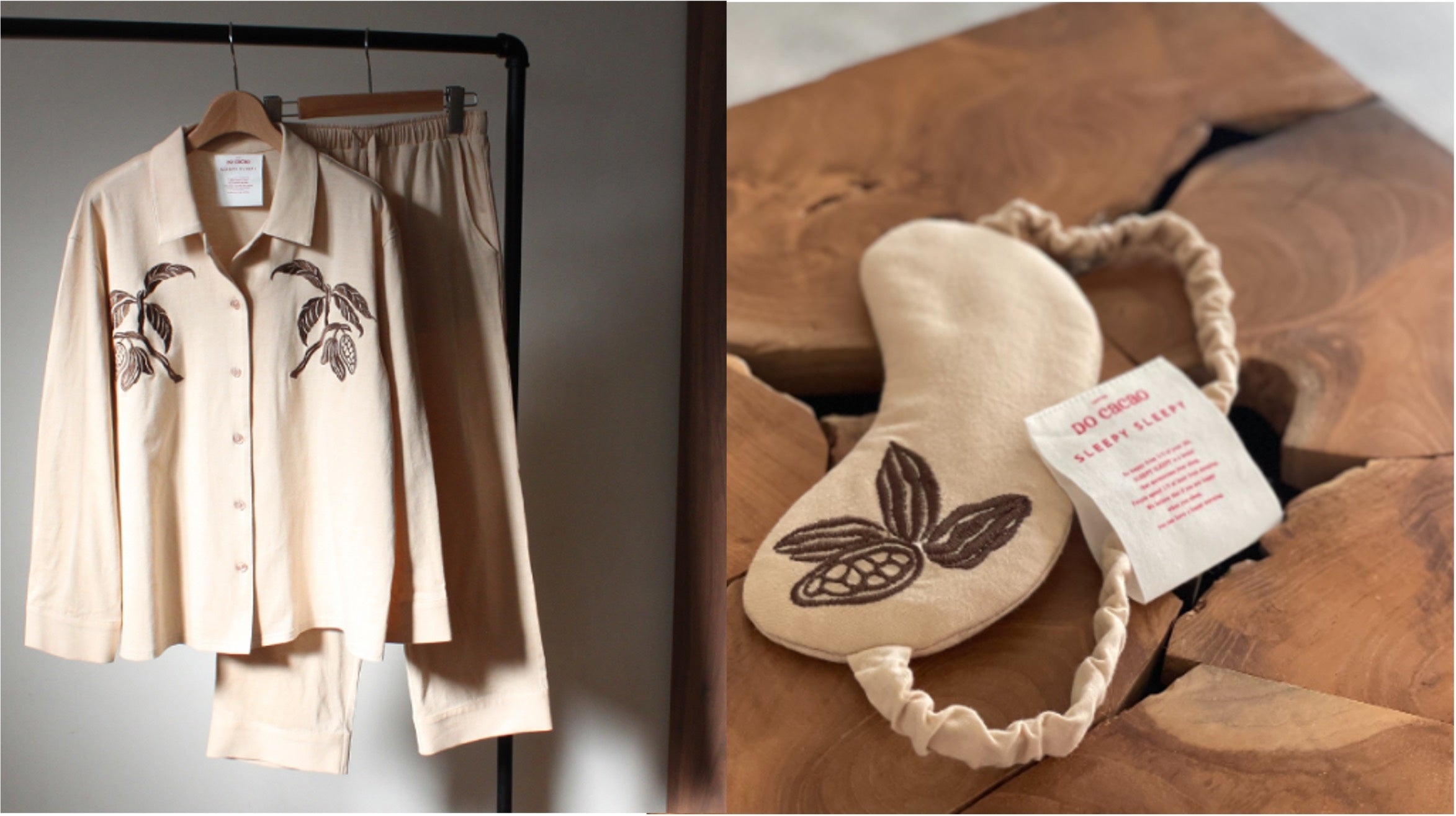 左から、DO Cacao × SLEEPY SLEEPY Cacao Pajama、DO Cacao × SLEEPY SLEEPY Cacao Eye mask